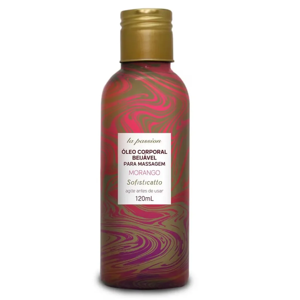 Óleo Corporal Beijável Para Massagem MORANGO 120ml Linha Passion Sofisticatto