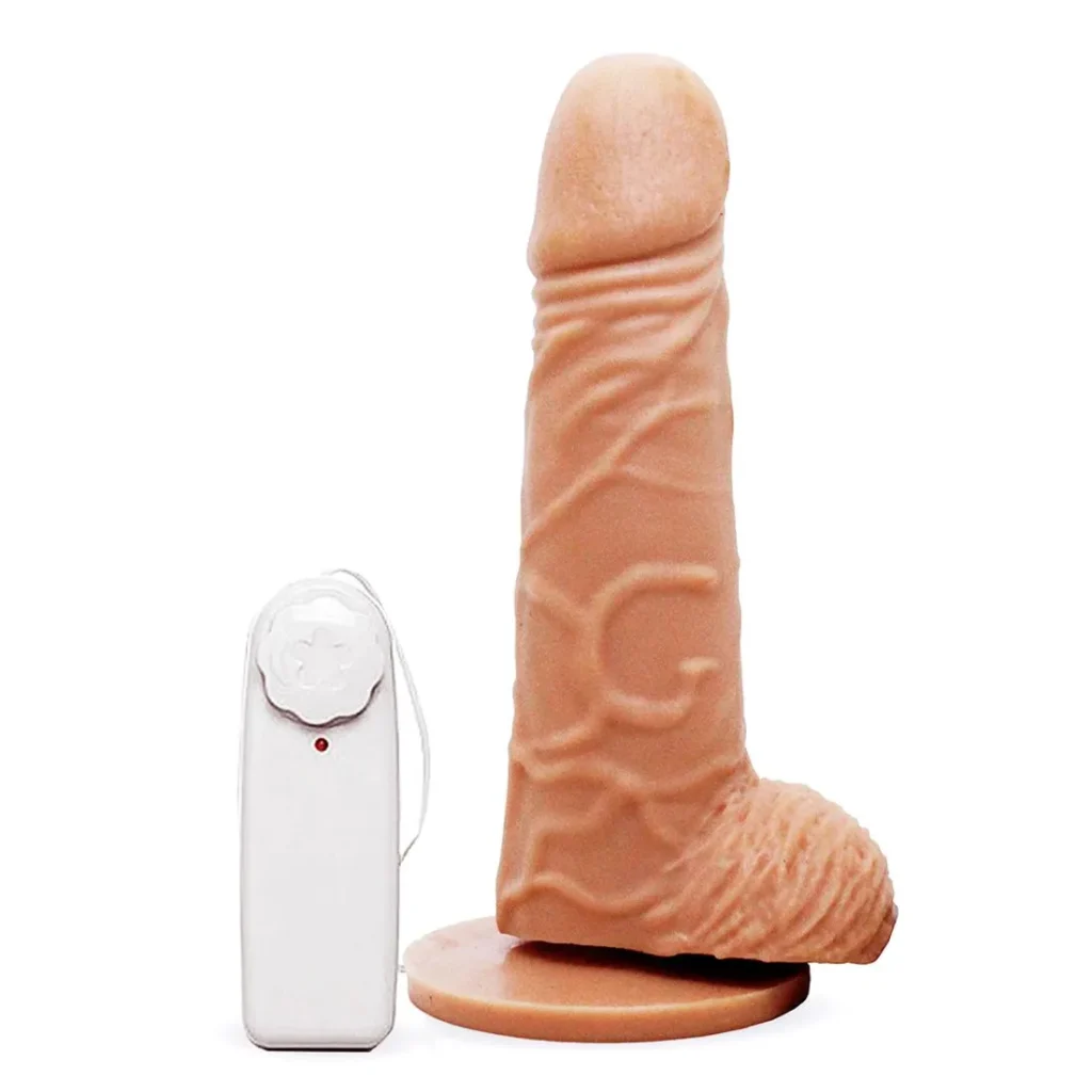 Prótese Realística com Vibro Ventosa e Escroto 16,5x4 cm Garji