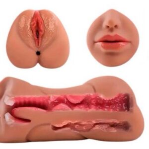 Masturbador com Boca Vagina e Ânus - Silicone maleável - com texturas internas
